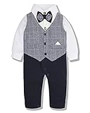 SOLOYEE Baby Junge Kleidung 3-18M Gentleman Strampler Taufe Anzüge Bowtie Langarm Formale Baby Jungen Bekleidung Sets, Grau 66, 6-9 M