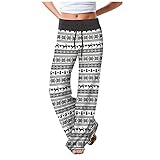 RMBLYfeiye Weihnachten Pyjamas Hosen für Damen Casual Stretch Freizeithose Bequeme Weich Pyjamahose Schlafanzughose Lang Winter Palazzo Hose Relaxhose Haremhose Fitness Hosen weites B