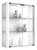 VCM Wandvitrine Sammelvitrine Glasvitrine Wand Vitrine Regal Schrank Glas Hängevitrine ohne Beleuchtung Weiß 'Udina'