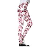 Xmiral Valentinstag Yogahose Damen Schönes Herzmuster Print Leggings Fitness Laufen Pilates Gymnastikhose Jeggings (09 Weiß, S)