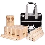 MSH XXL Kubb [Premium] Holz Wikinger Spiel aus Gummibaum Holz – Kubb Spiel für Erwachsene und Kinder - mit praktischer Trag