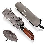 Regenschirm sturmfest bis 140 km/h - Taschenschirm mit echtem Holzgriff und zertifizierter Teflon-Beschichtung gegen Feuchtigkeitsschäden - LOGAN & BARNES - Modell Dub