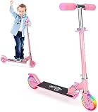 JOELELI Kinder Scooter 2 Rder faltbar Kick Scooter, einstellbare Hhe Kick Scooter fr Jungen und Mdchen, mit LED Light Up PU Rder, 150lb Gewicht Kapazitt(Rosa)