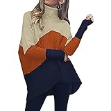 Damen Rollkragenpullover Mit Fledermaus-ÄRmeln Casual Lose Langarm Strickpullover Mit Asymmetrischem Saum Farbabstimmung Oversized Sweatshirt Pullover Jumper Bluse Oberteile Tops Herbst W