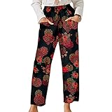 Eternali Geometrie Drucken Vintage Boho Haremshose Damen 7/8 Leinenhose Große Größen Baggy Caual Pumphose Gänseblümchen Drucken Bequemer Weitem Bein Hose Schnitt Gummibund High Waist F