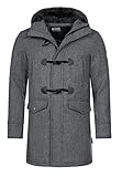 Indicode Herren Liam Dufflecoat mit Stehkragen und Kapuze | moderner Wollmantel mit 5 Taschen Warmer Wintermantel gefütterter Herrenmantel Winter Jacke Mantel für Männer Grey Mix M