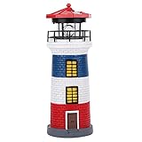 Niiyen Solar Leuchtturm Solar Handwerk Leuchtturm Solar Garten Außenlampe, LED Solar Power Leuchtturm Statue Rotierende Außenleuchte Garten Hof Rasen Handwerk Ornament(Rot+Blau+Weiß)