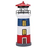 Niiyen Solar Leuchtturm Solar Handwerk Leuchtturm Solar Garten Außenlampe, LED Solar Power Leuchtturm Statue Rotierende Außenleuchte Garten Hof Rasen Handwerk Ornament(Rot+Blau+Weiß)