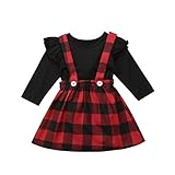 Geagodelia Mädchen Weihnachtskleid Rot Kariert Baby Kleid Langarm T-Shirts Oberteile Weihnachten Kleidung Outfits Set Festlich Kleider Weihnachtskostüm (Schwarz, 1-2 Jahre)