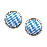 Mylery Ohrstecker Paar mit Motiv Bayern Oktober-Fest Blau Weiß Rauten bronze 12