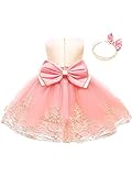 LROSEY Baby Mädchen Kleid Geburtstag Partykleid Taufkleid Kleinkinder Bowknot Blumen Spitze Tüllkleid Tütü Prinzessin Hochzeit Brautjungfer Festkleid mit Stirnband Outfit Babybekleidung
