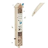 Relaxdays Insektenhotel mit Erdspieß, Nisthilfe Garten, groß, stehend, Bienenhotel Wildbienen, Holz, 148 cm hoch,