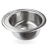 Stabilo-Sanitaer runde und kompakte Einbauspüle mit integrierten Überlauf aus hochwertigem Edelstahl, Küchen Rundbecken 49cm Küchenspüle in schönen und modernen D