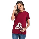 QiKun-Home Schwangere Frau Bequemes T-Shirt Kurzarm-T-Shirt mit Nummern-Design Weiches und modisches T-Shirt weinrot X-Larg