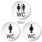 Kinekt3d Leitsysteme XXL Toilettenschilder • Set aus 3 Schildern: 1x Damen WC 1x Herren WC 1x WC/Piktogramm • Ø 100mm • Aluminium (eloxiert) • Türschild Hinw