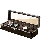WYBFZTT-188 Aufbewahrungsbox - Uhrenbox for Herren - Luxusvitrine im Kohlefaserdesign mit 6 Schlitzen, Metallschnalle - Schw