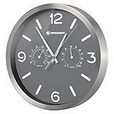 Bresser Funkuhr Wanduhr MyTime ND Thermo-Hygro mit geräuschlosem Funkuhrwerk, Edelstahlrahmen und Anzeige für Temperatur und Luftfeuchtigkeit, Grau, 250x250