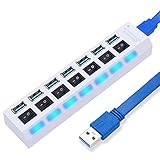 7 Ports USB Hub 3.0 Multi-Expander Multi-Splitter mit Schalter Erinnerungsleuchte PC Laptop Dockingstation Zubehör weiß