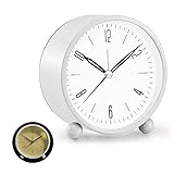 OCEST 10.2 cm Analog-Wecker, super leise, nicht tickend, batteriebetrieben, lauter Wecker mit Nachtlichtfunktion, einfach zu einstellen, ideal für Schlafzimmer, Nachttisch, Büro, Geschenk, Uhr - weiß