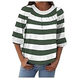 Damen Tops Blusen Tuniken Tops für Damen Casual Rundhals Tops Streifen Print Farbe Shirt Lose Tops Casaul Langarm Tops Herbst Retro Sweatshirts Pullover 2723