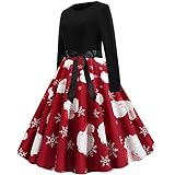 Weihnachts Kleider Damen Sexy Lang Mini Kleid Lange Ärmel Kleid Rundhals Herbst Kleider Damen Weihnachten Drucken Rockabilly Kleider Tunika Kleider Business Kleid Cocktail Kleid F