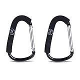 Wicked Chili 2X Taschenkarabiner für Kinderwagen, XXL-Kinderwagenhaken, Universalhaken, Haken für Wickeltasche, Einkaufshaken für Buggy, Organizer - aus Metall, mit Anti-Kratz-S