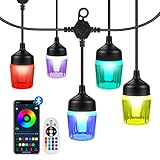 Haisito LED Lichterkette Außen Strom, 15M Lichterkette Innen Outdoor RGB Dimmbar, mit Fernbedienung und APP, 15 ABS Birne Sturzfest IP65 Wetterfest, für Zimmer, Balkon, Terassen, Garten, Party (Bunt)