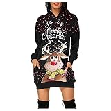 Damen Hoodie Kleid Weihnachten Print Xmas Lange Sweater Herbst Winter Mini Pullover Kleid Sweatshirt Kleid Baiomawzh Weihnachtskleid Kapuzenpullover Weihnachtspullover Blusenkleider Schmaler Rock