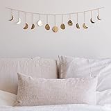 BASE ROOTS Mondphase Girlande Wanddekorationen, Weihnachten Mond Dekor Wandkunst, handgemachte gehämmerte glänzende Ornamente, Boho Himmlisches Kopfteil Wandbehang (Gold, 91cm, 13 Monde)