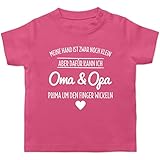 Statement Sprüche Baby - Oma und Opa um den Finger Wickeln - 1/3 Monate - Pink - Beste Opa und oma Shirt - BZ02 - Baby T-S