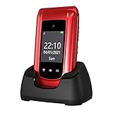 GSM Simlockfreie Seniorenhandy Klapphandy ohne Vertrag,Großtasten Mobiltelefon SOS Notruffunktion,Taschenlampe,FM Radio,2.4 Zoll Dual Display Einfach Handy für Senioren (Rot)(mit 1 * 1000mAh Akku)