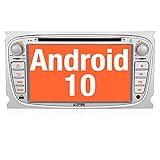 Vanku Android 10 Autoradio für Ford Radio mit Navi CD DVD Player Unterstützt Qualcomm Bluetooth 5.0 DAB + WiFi 4G Android Auto 2 Din 7 Zoll Silb