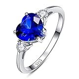 BONLAVIE Damen Ring Blau Herz Liebe Saphir 925 Sterling Silber Zirkonia Verlobungsring Frauen Schmuck Geschenk