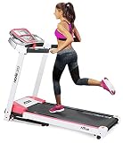 Miweba Sports elektrisches Laufband HT1000 - Incline 6% - Klappbar - 1,75 Ps - 16 Km/h - 12+4 Laufprogramme - Tablet Halterung - Große Lauffläche (Weiß Pink)