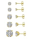 Zysta 5 Paare Ohrstecker Set Zirkonia Ohrringe 20Ga Ohrstecker Silber/Gold/Rosegold/Schwarz Ohrschmuck Ohrpiercing für Damen Mädchen Herren , Ohrringe Größe in 3/4/5/6/8mm (Gold)