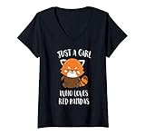 Damen Just A Girl Who Loves Red Pandas Pandabär Roter Panda T-Shirt mit V
