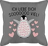 Shirtracer Deko Kissen Partner Liebe - Ich Liebe Dich Soooo viel! mit Pinguin - Unisize - Grau - ich Liebe Dich Geschenk Kissen - GURLI Kissen mit Füllung - Kissen 50x50 cm und Dekokissen mit Füllung