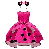 IMEKIS Kinder Blumenmädchen Kleid Vintage Polka Dots Rüschen Partykleid Prinzessin Hi-lo Tutu Rock Bowknot Hochzeit Festlichkleid Geburtstag Outfit Festzug Ballkleid Rose 4-5 J