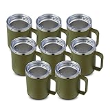 TUMZAK Kaffeetasse, 340 ml, vakuumisoliert, Campingbecher mit Deckel, doppelwandige Edelstahl-Reisebecher, Kaffee-Thermoskanne im Freien, für heiße oder kalte Getränke, Armeegrün, 8 Stück