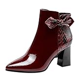 Mädchen 37 Ohne Printing Suqare Short Zipper Damen Bow Heels Serpentine Pointed Toe Booties Schuhe Retro Damenstiefel Damen Wasserdicht S