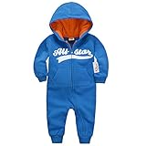 Vine Maedchen Jungen Overalls mit Kapuze Hoodie Jumpsuit Kinder Strampler Spielanzug Langarm-Body Trainingsnazug Reißverschluss,Blau,90 cm (18-24 Monate)