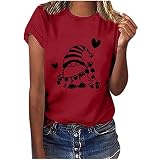 I Love You Valentinstag T Shirt Damen Lässige Oberteile mit Gnom Druck Kurzarm Tee Tops mit Rundhalsausschnitt Frühlings Herbst Basic Shirt All Match Tunika Bluse Geschenk fü