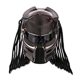 Lsrryd Motorrad Helm Predator Vollgesichtsmaske Kohlefaser Iron Man gefranste Zöpfe LED-Licht - inkl. ECE-Zulassung (größe : L)