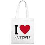 Jutebeutel mit Stadtnamen Hannover - Motiv I Love - Farbe weiß - Stoffbeutel, Jutesack, Hipster, B