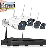 Überwachungskamera Set Aussen, Funk Überwachungskamera System mit 8CH NVR und 4PCS 1080P WiFi-kameras, Wireless Kamera Set mit Bewegungserkennung, IP66 Wasserdicht, Nachtsicht, Fernzugriff(no HDD)