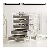 Schmuckkasten Transparente Acryl Schmuck Organizer Box,löschen Ohrring-Halter Schmuck hängend Kästen mit 5 Velvet Schubladen for Ohrringe Ring Halskette Armband-Vitrine for Frauen-Geschenk Schmuckk