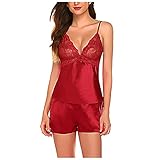 Schlafanzug Damen Negligee Pyjama Set Nachtwäsche Tiefer V-Ausschnitt Sling Dessous Nachthemd Crop Tank Top Sleepshorts Sleepwear Zweiteilige Ling