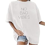 Damen T-Shirt Sommer Los Angeles Kurzarm Grafikdruck Shirt Tunika Oversized Mode Lose Rundhals Buchstaben Longshirt Frauen Vintage Bluse Oberteile Lang Tops für Teenager M