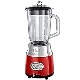 Russell Hobbs Glas-Standmixer Retro rot,Retro-Anzeige, 20.000 U/min, 1.1 PS-Motor, Impulse-/Ice-Crush-Funktion, 1.5l Glasbehälter, Edelstahl, Mixer, elektrischer Zerkleinerer, Smoothie-Maker 25190-56