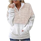 KGLHTYU Winterpullover Damen Warm Lang Plüsch Teddypullover Flauschiger Pullover Teddy Fleecepullover Flauschig Kuschelpulli Sweatshirt mit Fell Kuschelpullover Einfarbig/Streifen,S-5XL,schw